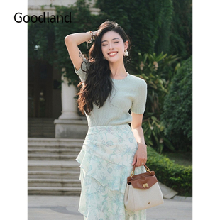 针织衫 Goodland美地女装 羊毛混纺绞花短袖 2025秋季 上衣 新款