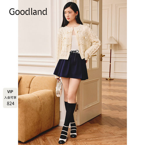 Goodland美地法式蝴蝶结短针织开衫女羊毛2025冬新款LC35506200
