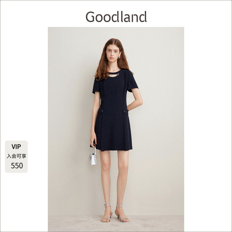 Goodland美地女装夏季醋酸短袖连衣裙宽松a字裙短款LC34205770