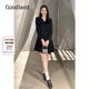 Goodland美地女装 黑色v领收腰小香风连衣裙短款 2024年秋新款 法式