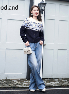 Goodland美地女装费尔岛提花针织开衫短款毛衣外套LC34306460