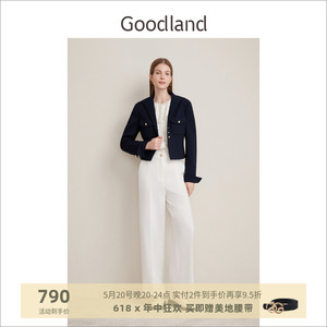 Goodland美地2024春季新款法式画报小翻领廓形短外套