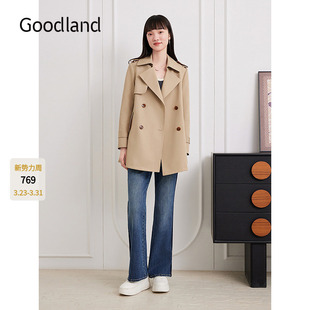 LC35307070 2025秋新款 Goodland美地女装 优雅双排扣风衣外套中款