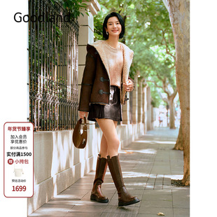 Goodland美地仿皮毛一体羊羔绒外套连帽大衣女2025冬新款35309120