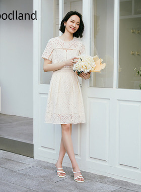 Goodland美地女装2025夏新款法式镂空蕾丝连衣裙收腰LC35205820