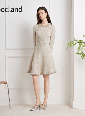 Goodland美地女装法式花纱小香风连衣裙2025秋季新款LC35305360