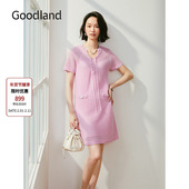 含衬裙 Goodland美地女装 粉色短袖 镂空针织连衣裙 2025夏季 新款