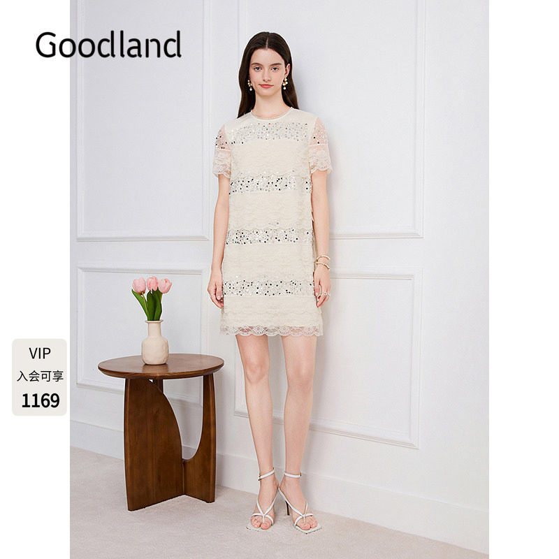 Goodland美地重工亮片蕾丝连衣裙2026夏季新款LC36205680