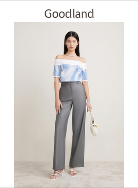 Goodland美地2024夏季新款通勤灰色阔腿西裤女高腰垂感长裤