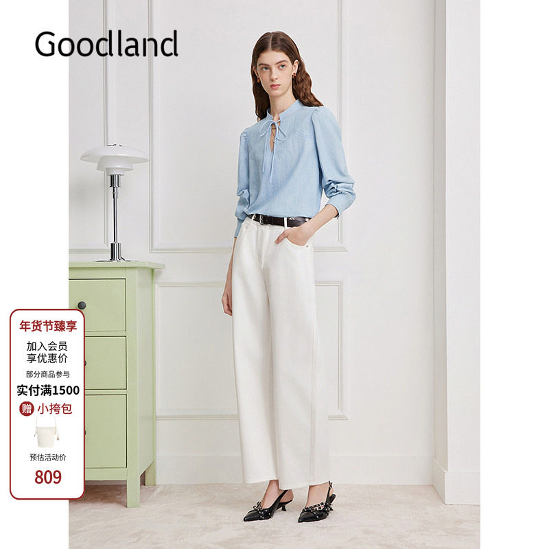 Goodland美地白色弯刀牛仔裤女休闲风2026春季新款LC36120130,女装/女士精品,休闲裤,淘宝优惠券,粉丝福利购,淘宝优惠卷