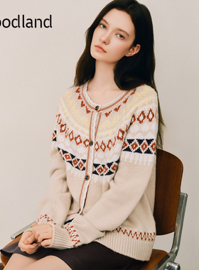 Goodland美地费尔岛提花法式针织开衫短毛衣外套LC34506050