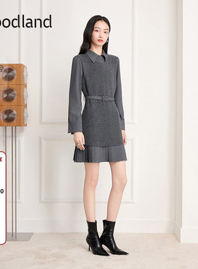 Goodland美地灰色法式假两件针织背心连衣裙2025冬新款LC35506417