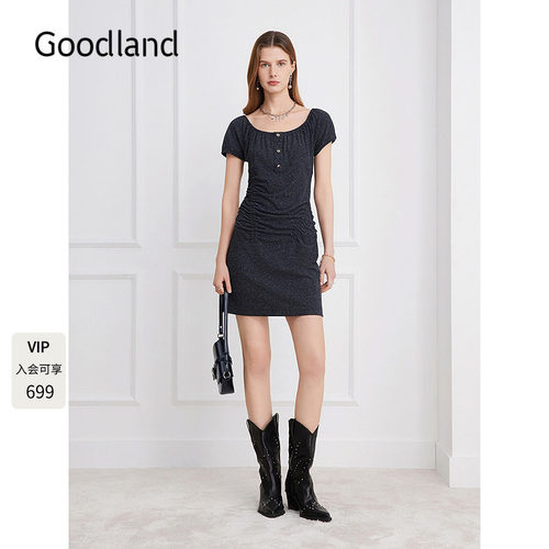 Goodland美地女装方形U领针织裙2026夏季新款连衣裙LC36205500