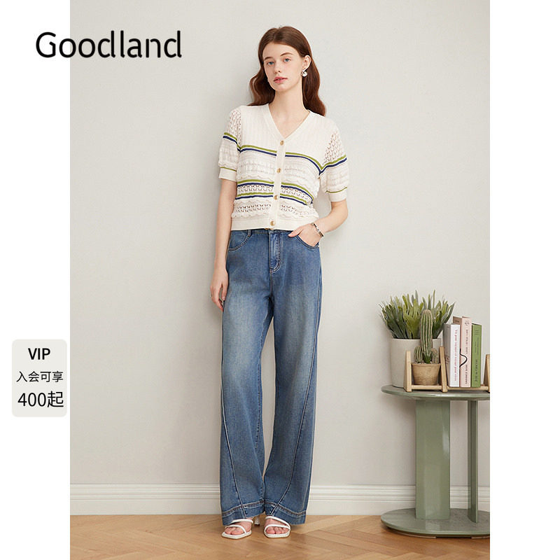 Goodland美地小香风法式钩花短袖针织开衫女夏季/背心LC35206010图片