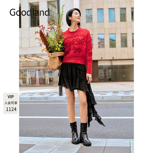 Goodland美地圣诞费尔岛毛衣女100羊毛2025冬季新款LC35506300