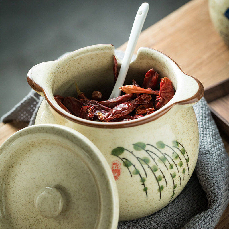 日式复古陶瓷手绘猪油调味盐味精佐料调料盒家用厨房送勺子,厨房/烹饪用具,调味瓶罐/调料研磨器,淘宝优惠券,粉丝福利购,淘宝优惠卷