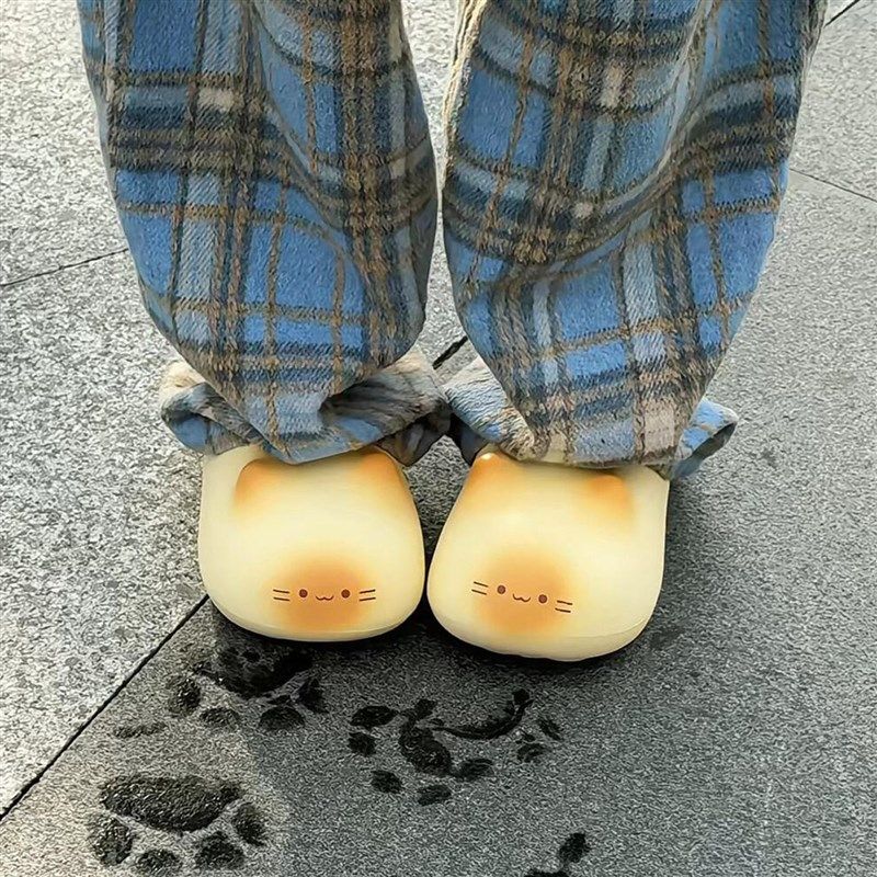 可爱猫爪印鞋可外穿棉拖鞋女款冬季加绒保暖小猫居家厚底包跟宿舍