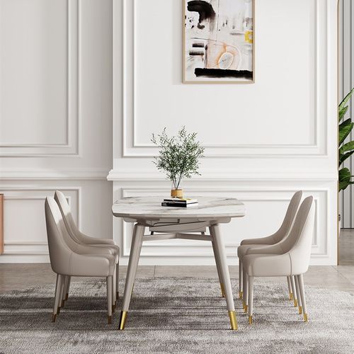 可伸缩岩板餐桌椅组合意式极简圆形餐桌小户型家用餐厅轻奢方形桌