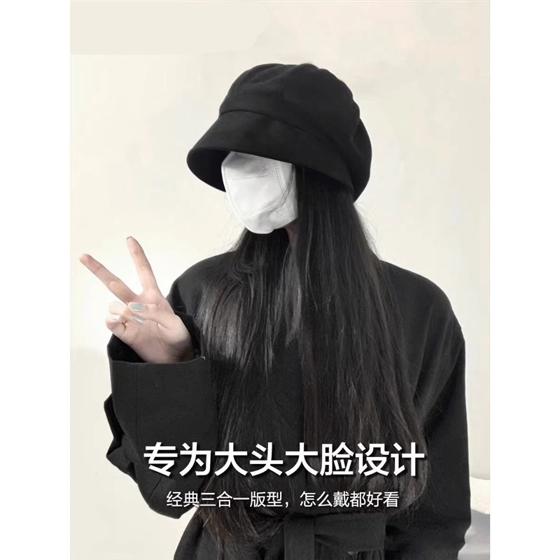 香港大头围帽子女春秋季渔A夫帽时尚堆堆帽贝雷帽三合一八角帽