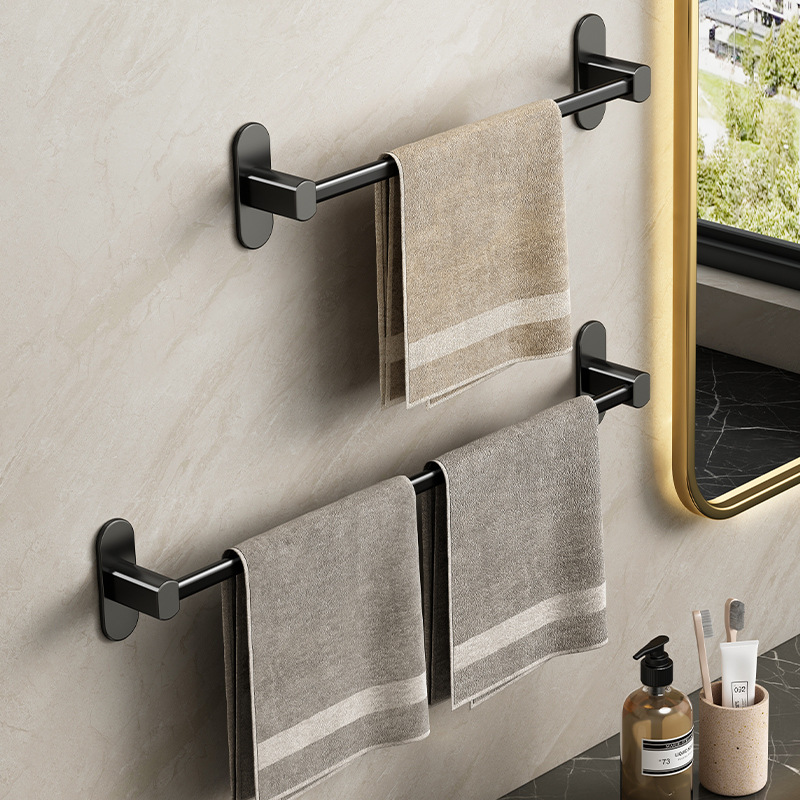 毛巾架免打孔卫生间黑色太空铝厕所浴室架子壁挂单杆毛巾杆置物架