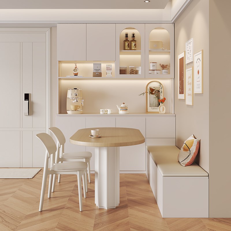 奶油风餐边柜卡座一体小户型客厅靠墙储J物柜子餐桌收纳柜家用酒