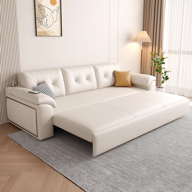 网红款猫抓皮沙发床小户型奶油风多功能折叠两用P直排双人2025新
