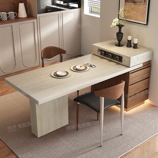 中古风洞石岛台餐桌2025新款小户型极窄岛台柜覆古厨房迷你岩板导