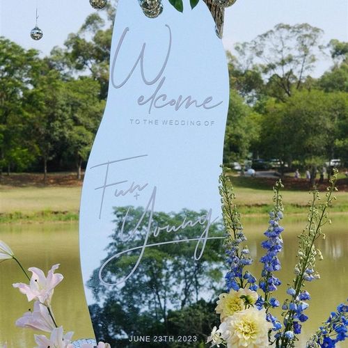 婚礼镜子异形迎宾牌贴纸花艺装饰diy镜子户外婚礼不规则异形拍照