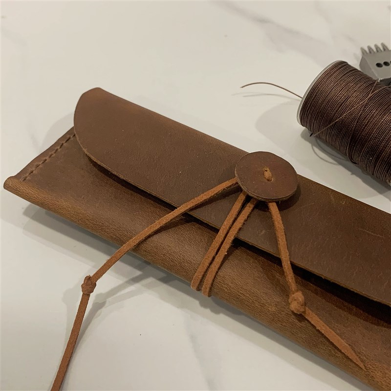 见山喜【纯手j工笔袋】复古真牛皮疯马皮手工笔袋钢笔保护套