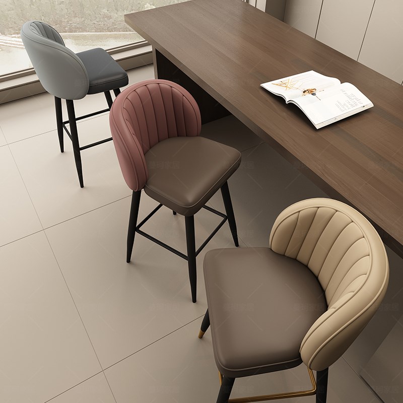 意式高脚椅 高级感轻奢吧台椅子 高脚凳家用 现T代酒吧靠背吧台凳