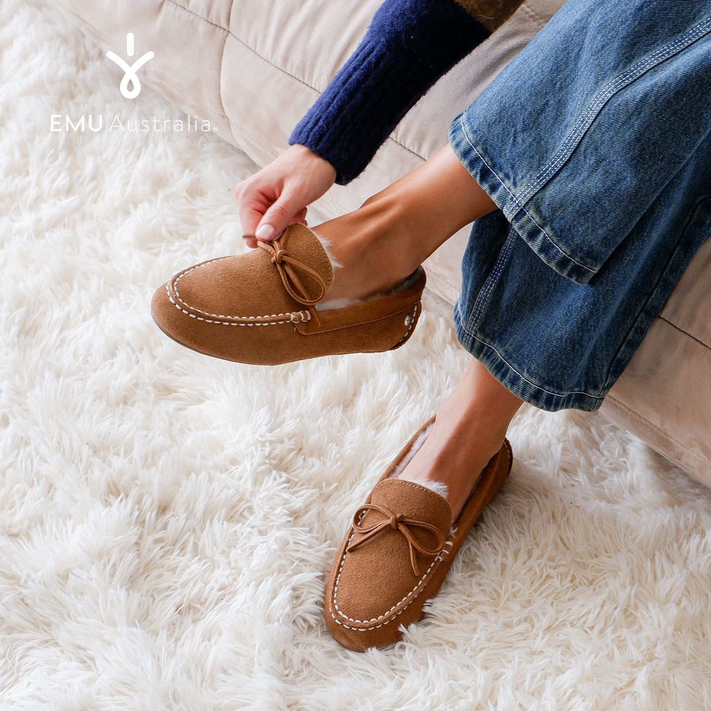 EMU Australia豆豆鞋女士乐福鞋羊皮毛保暖舒适加绒平底防滑女鞋