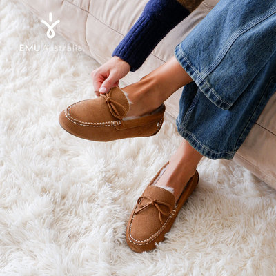EMU Australia豆豆鞋女士乐福鞋羊皮毛保暖舒适加绒平底防滑女鞋