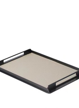 现代轻奢风长方形金属马毛托盘样板间售楼部客S厅茶几皮革收纳盘