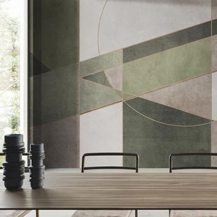 艺速 现代复古绿色几何图形壁纸餐厅卧室客厅背景壁画 纵横空间