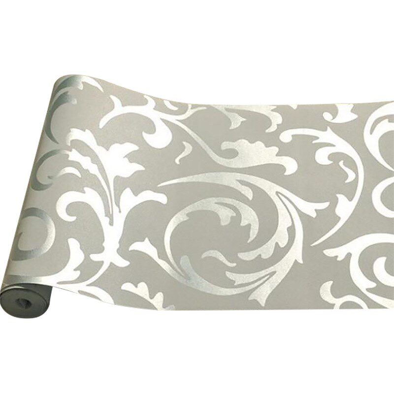 卧室客厅电视背景无纺布墙纸金色银灰色色欧式莨苕叶壁纸厂家