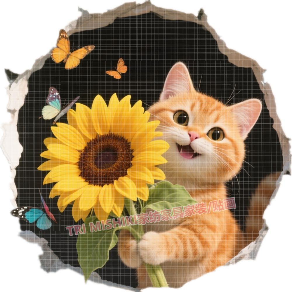 可爱橘猫3D自粘防水墙贴遮丑