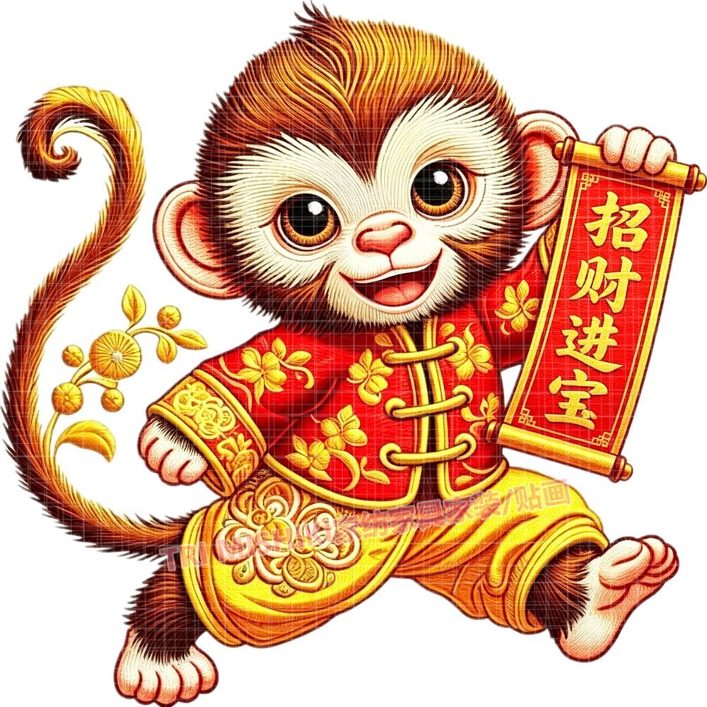 招财金丝猴自粘防水墙贴