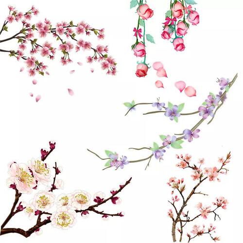 古风桃花玫瑰唯美高档防水自粘贴画家居墙面装饰遮丑马桶门窗贴纸