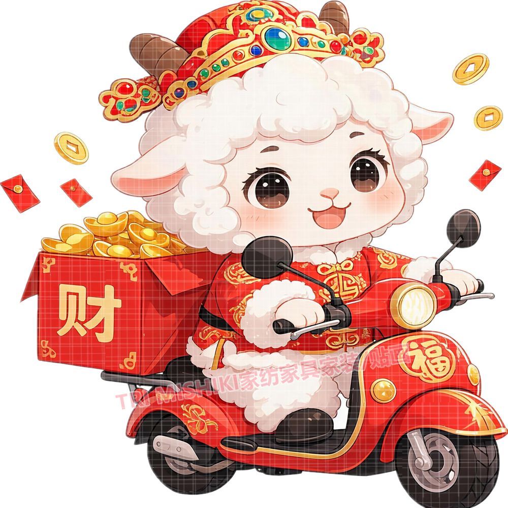 财神小羊贴纸可爱卡通羊年生肖门