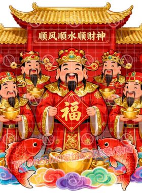 五路财神进门贴纸壁画财源滚滚人财两旺客厅玄关墙贴新年发财门贴