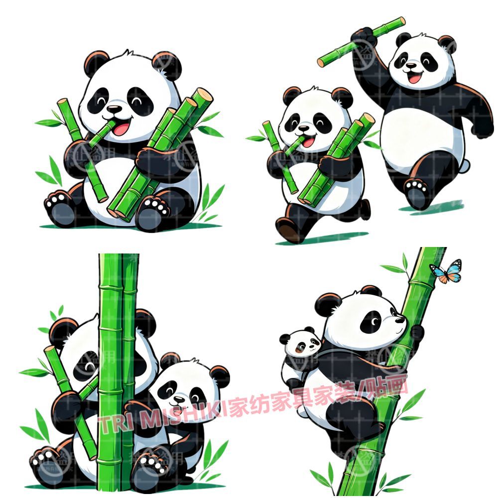 超萌可爱熊猫宝宝贴纸卧室墙贴衣柜门窗遮丑自粘贴画防水贴车爆款