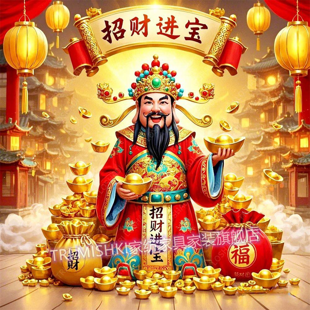 2026迎财神贴画新款过年喜庆门窗贴画财源滚滚客厅墙上装饰画自粘