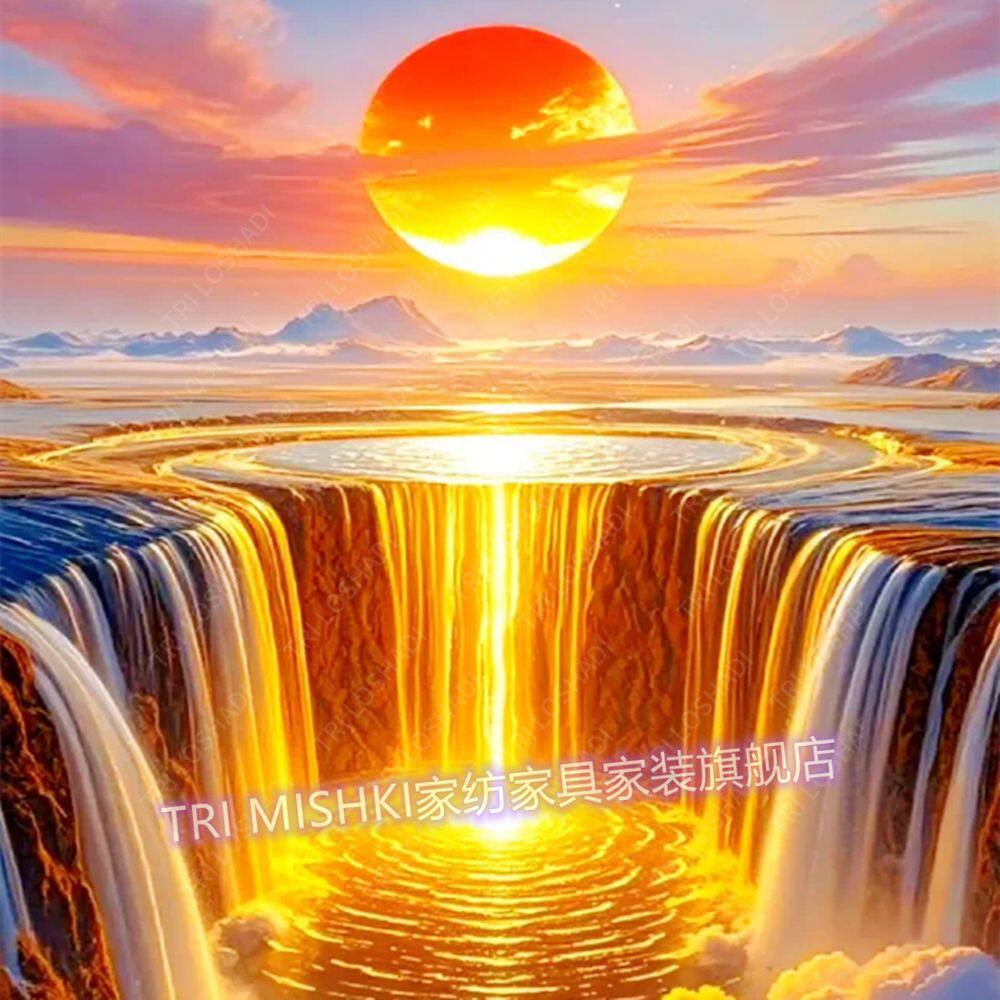 黄金瀑布风景画客厅玄关墙上粘贴画日照金山财运门贴简约房间布置