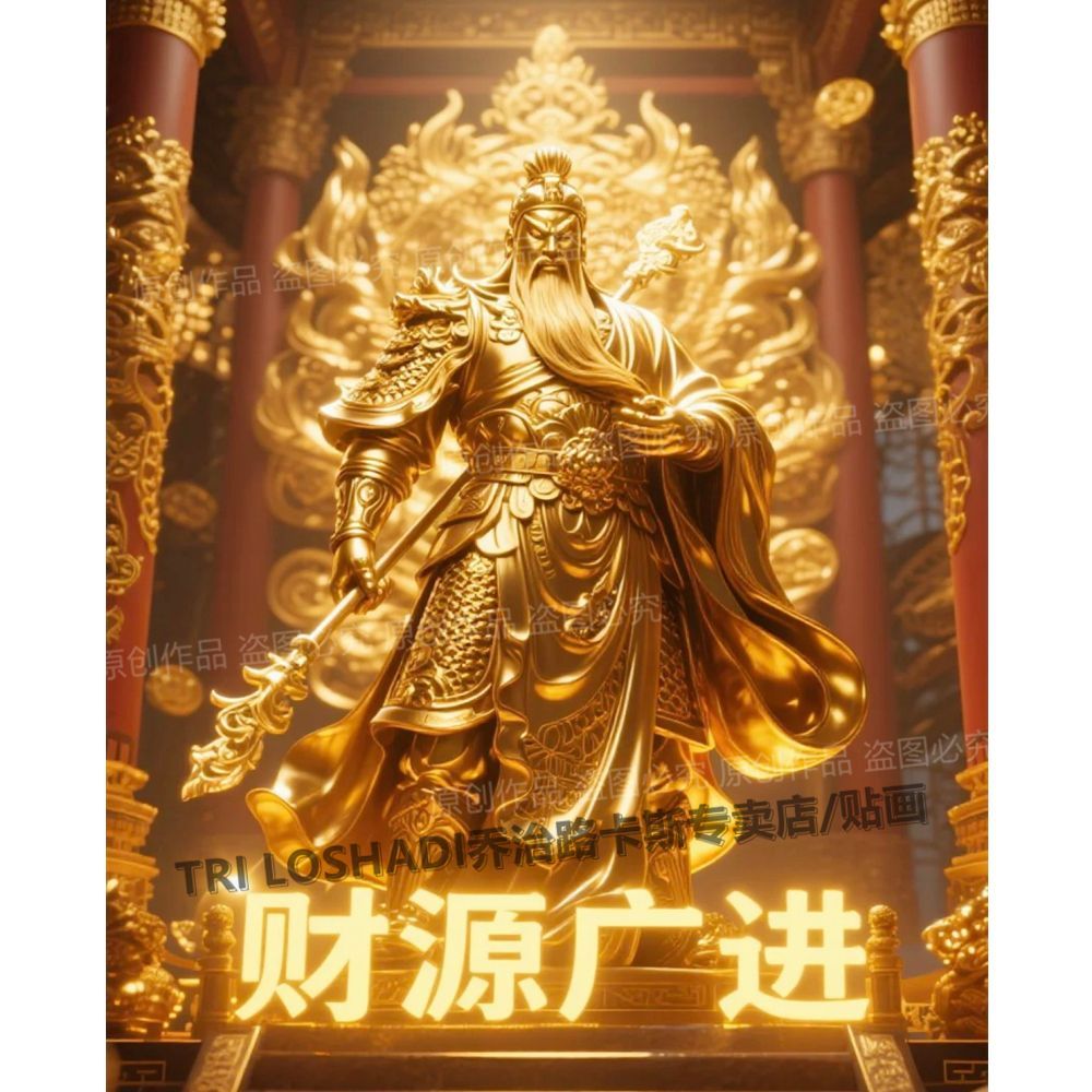 金武财神关公贴纸壁画财源广进爆款自粘贴墙装饰画家业兴隆门贴