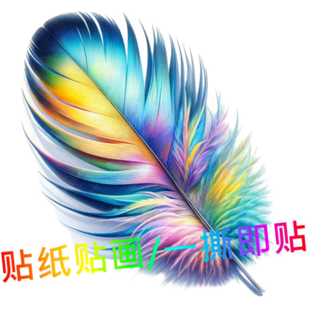 七彩羽毛贴纸防水车身贴遮丑划痕贴卧室柜门自粘贴画浪漫门窗贴花