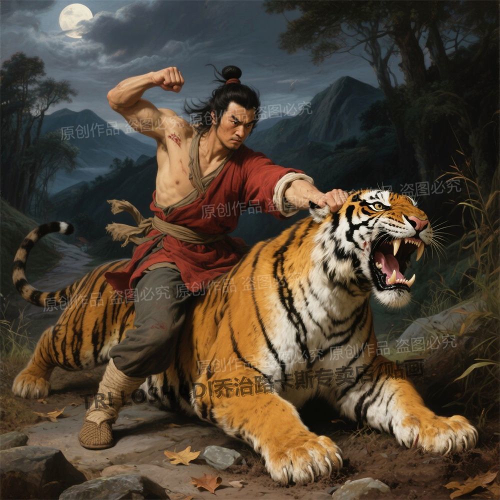 景阳冈武松打虎贴画不褪色风水画