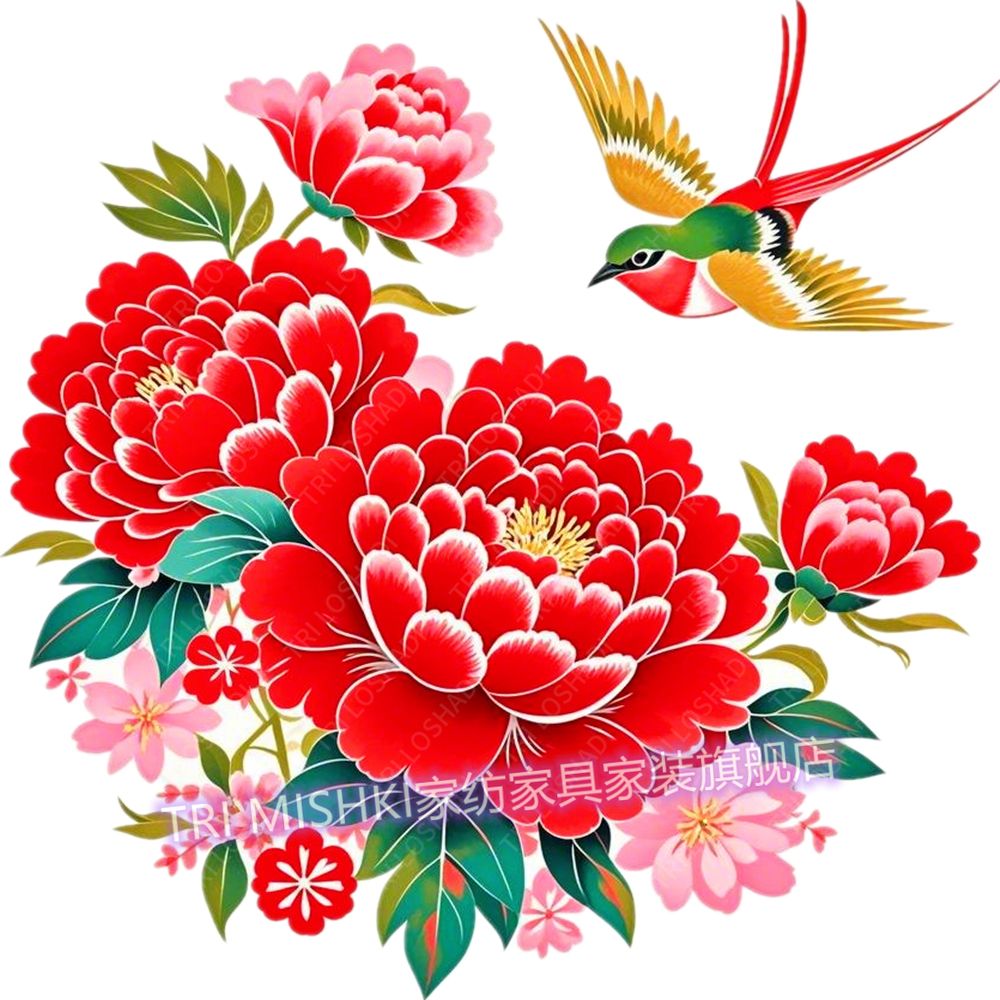 喜上眉梢贴画自粘喜鹊牡丹花图案墙上粘贴画平安吉祥贴门窗装饰