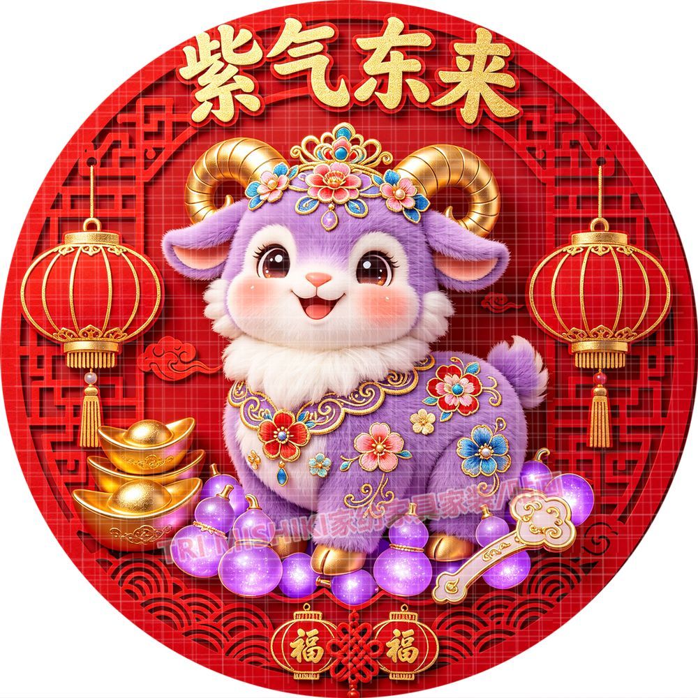 紫气东来羊年吉祥贴纸壁画新款福