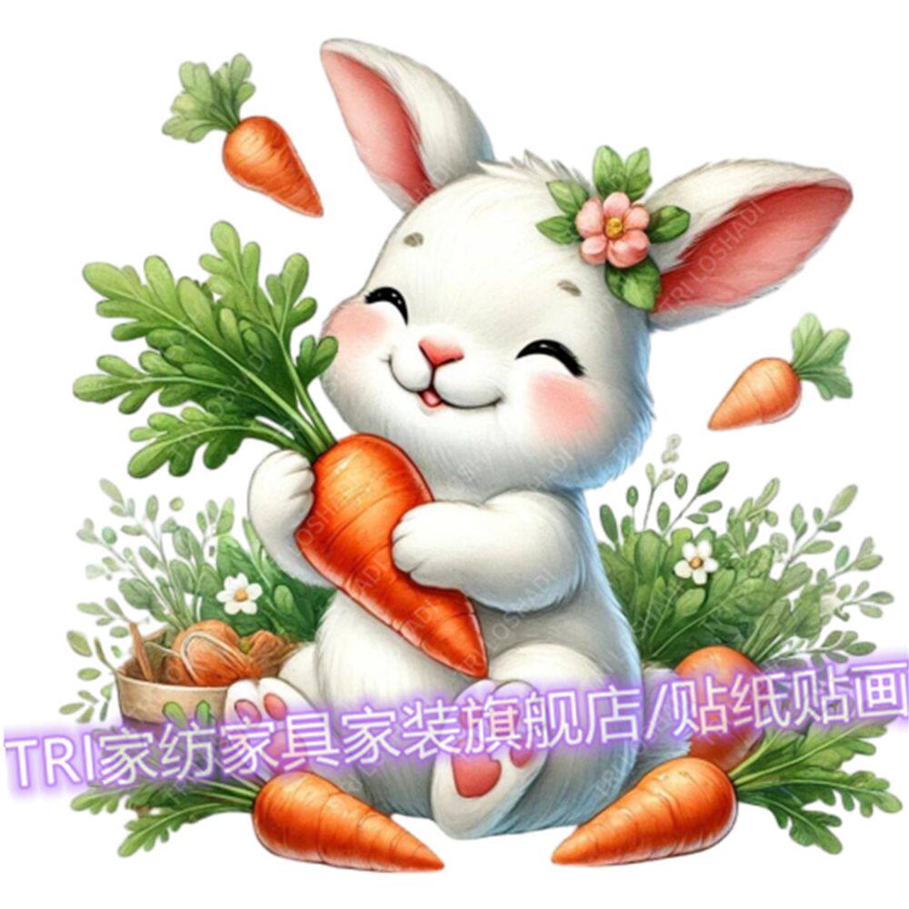 小白兔吃萝卜可爱贴纸网红仿真厨房贴画自粘冰箱贴防水墙上贴画