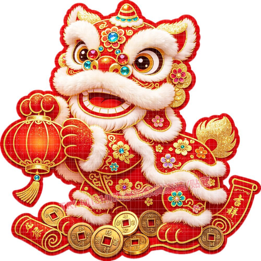 网红爆款醒狮赐福贴纸喜庆吉祥墙